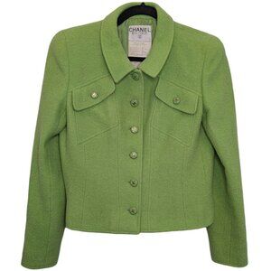 Chanel Vintage Lime Green Wool Short Jacket 95P Spring 1995 FR42 S M 6 8 RARE